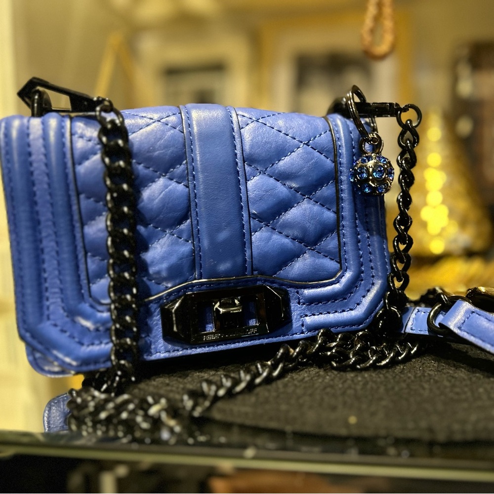 On trend Rebecca Minkoff Blue Quilted mini chevron bag